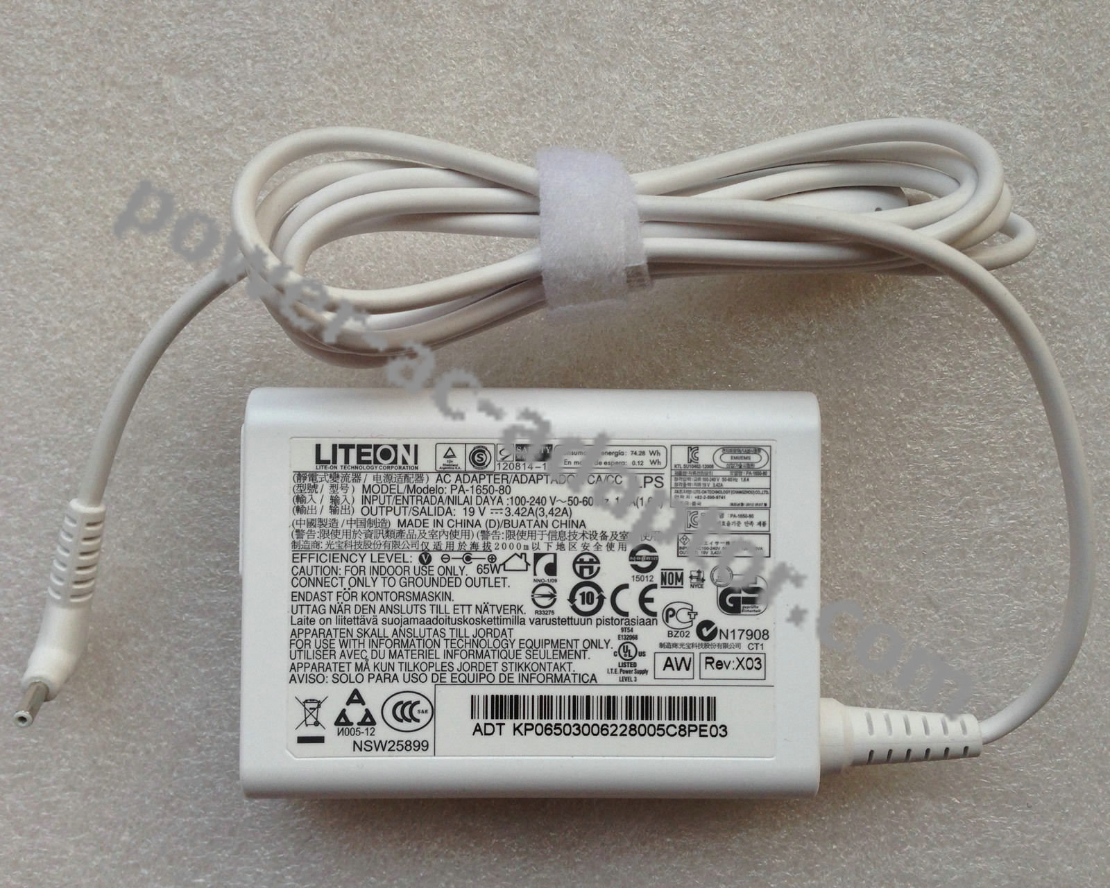 19V 3.42A Acer 65W-AS-A05 PA-1650-80 AC Power Adapter white