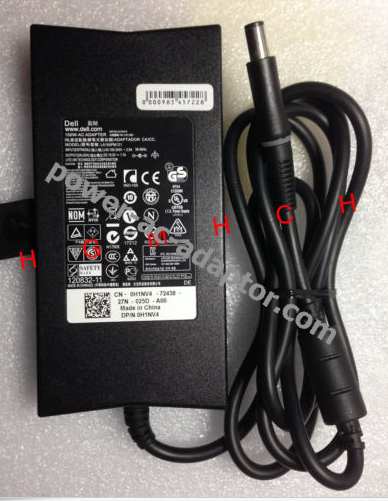 Dell 150W 19.5V 7.7A 3-pin Alienware M14x R2 7222BK AC Adapter - Click Image to Close