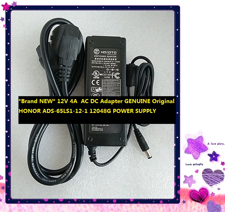 *Brand NEW* 12V 4A AC DC Adapter GENUINE Original HONOR ADS-65LS1-12-1 12048G POWER SUPPLY - Click Image to Close
